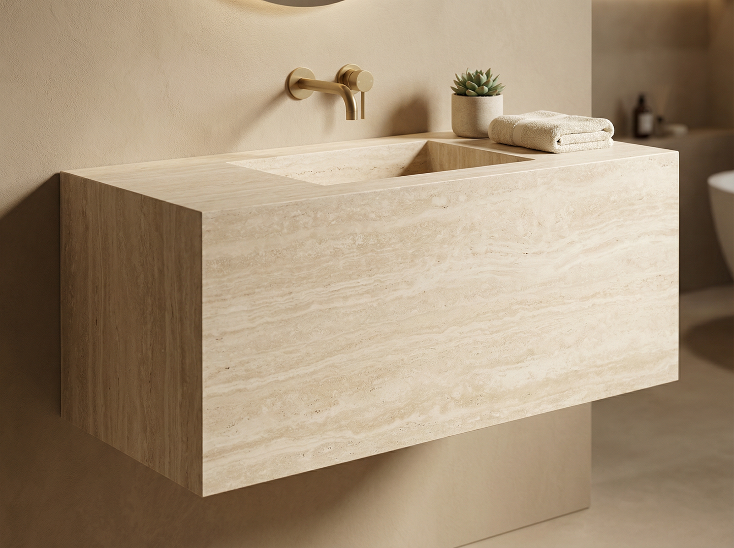 Travertine Integrated wall hung Vanity