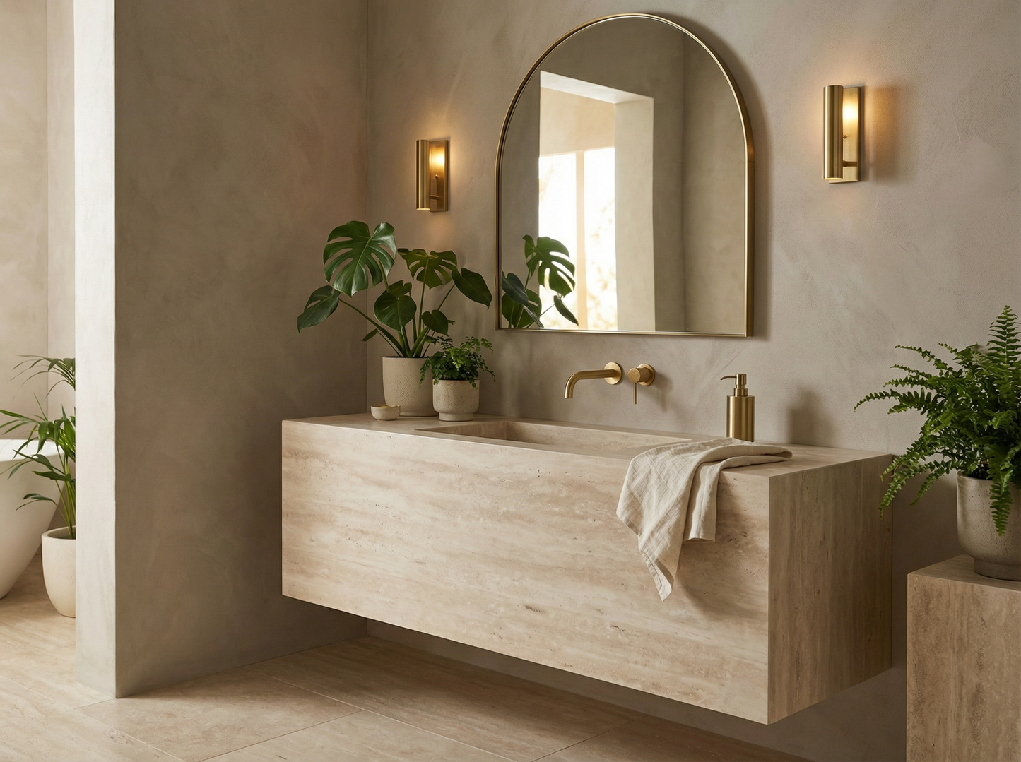 Travertine Integrated wall hung Vanity