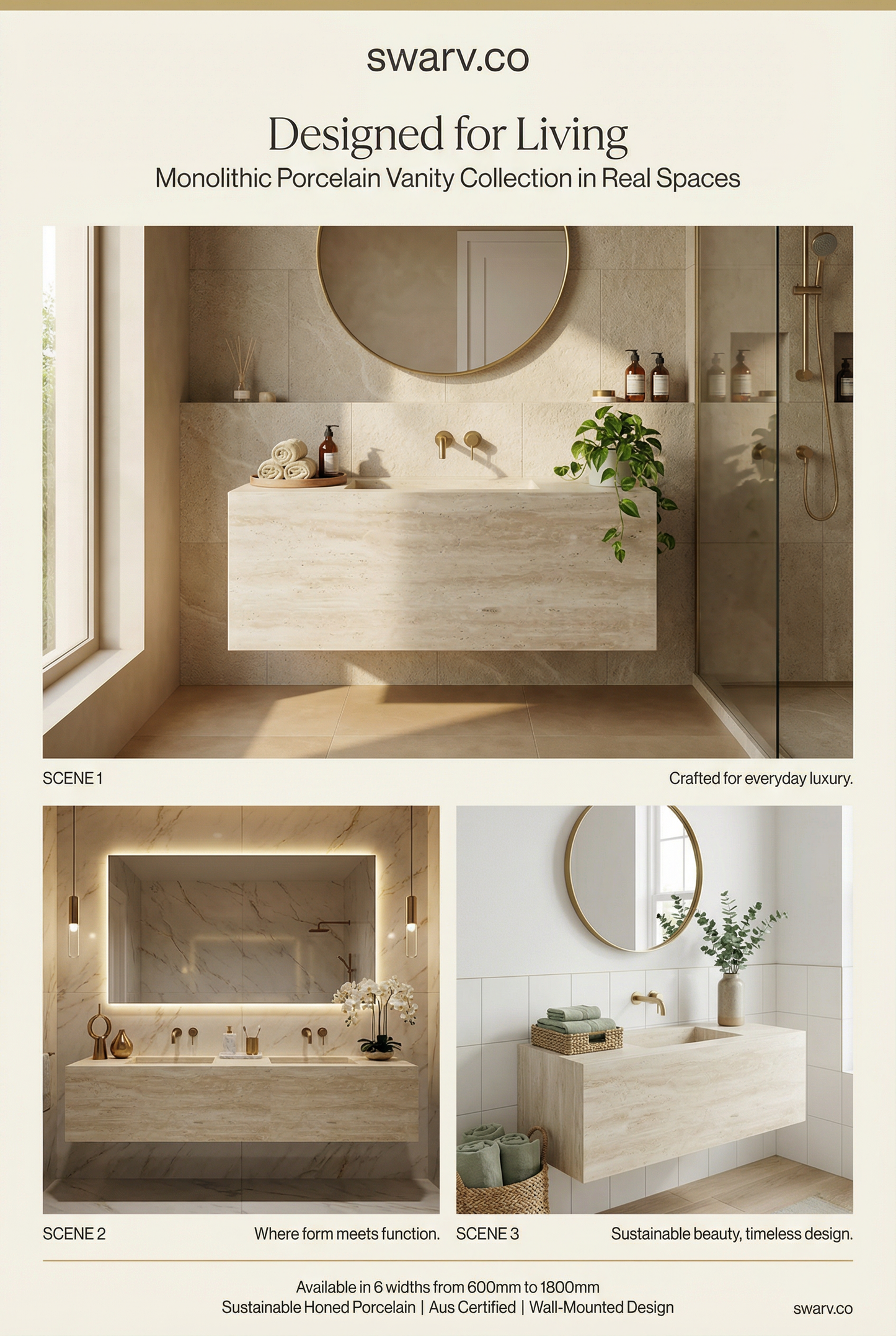 Travertine Integrated wall hung Vanity